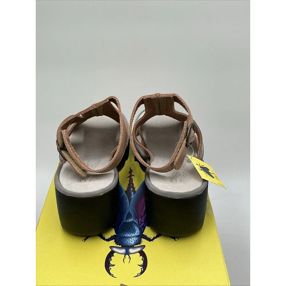 Fly London TAWI496FLY Sandals Women's 5.5 M Taupe Ankle Strap Block Heel Eby4485